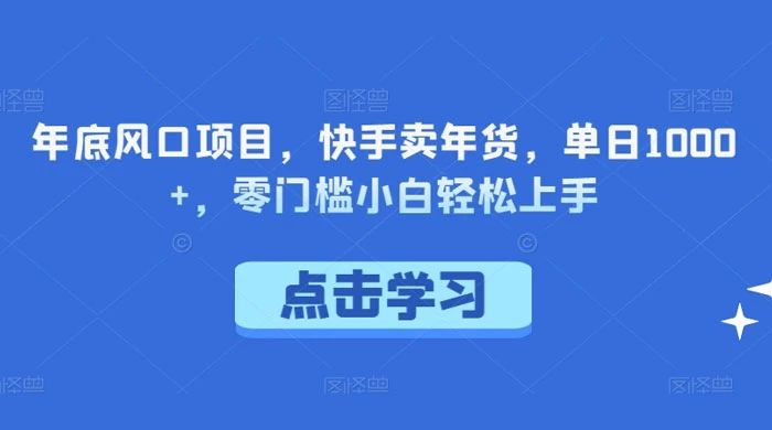 年底风口项目，快手卖年货，单日 1000+，零门槛小白轻松上手 - 入巷拾玖