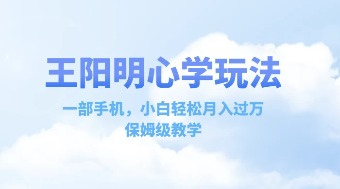 王阳明心学玩法，一部手机，小白轻松月入过万，保姆级教学 - 入巷拾玖