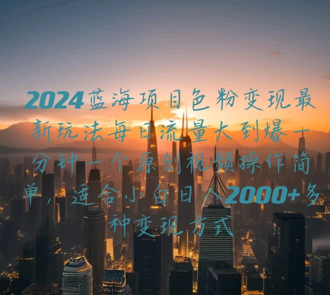 2024蓝海项目，色粉变现最新玩法，每日流量大到爆，一分钟一个原创视频操作简单适合小白，日入2000+多种变现方式 - 入巷拾玖