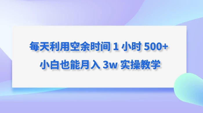 每天利用空余时间 1 小时 500+ 小白也能月入 3w 实操教学 - 入巷拾玖