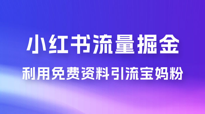 小红书流量掘金，利用免费资料暴力引流宝妈粉，私域高利润转化 - 入巷拾玖