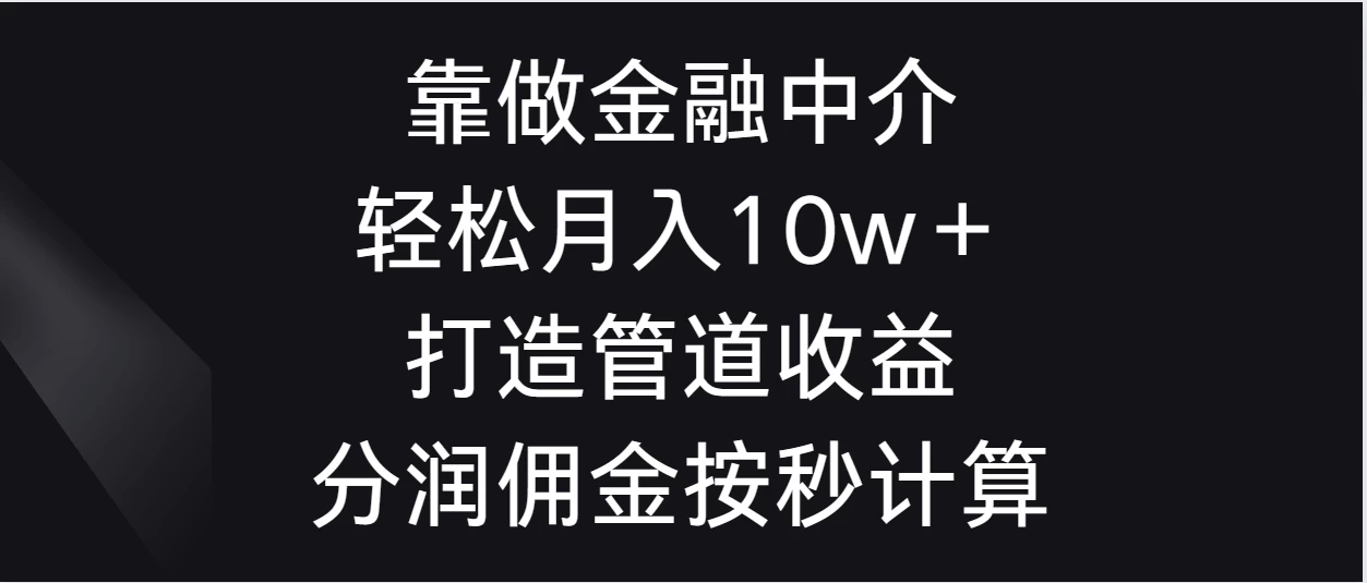 靠做金融中介，轻松月入10w＋打造管道收益，分润佣金按秒计算 - 入巷拾玖