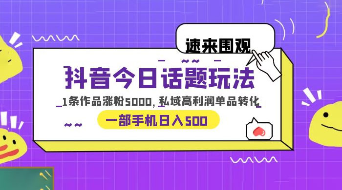 抖音今日话题玩法：单条作品涨粉上千，私域高利润单品转化 - 入巷拾玖