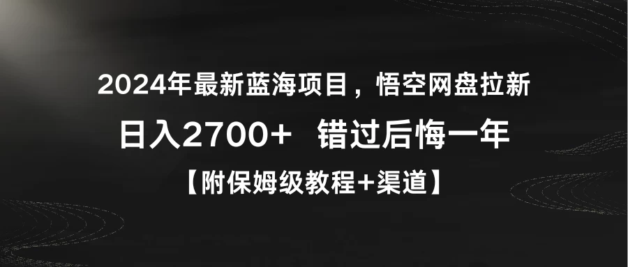 2024年最新蓝海项目，悟空网盘拉新，日入2700+错过后悔一年【附保姆级教程+渠道】 - 入巷拾玖