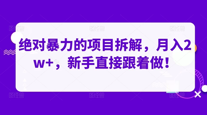 绝对暴力的项目拆解，月入 2w+，新手直接跟着做【揭秘】 - 入巷拾玖