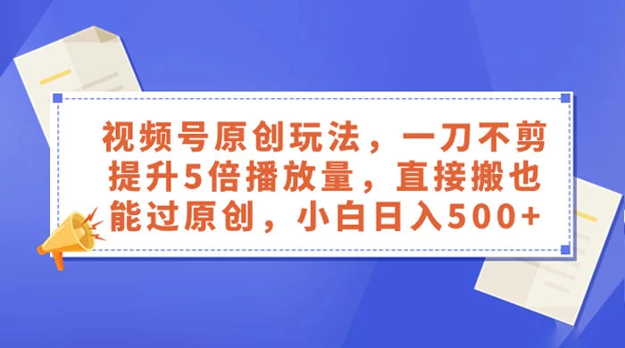 视频号原创玩法，一刀不剪提升 5 倍播放量，亲测直接搬也能过原创，小白日入 500+ - 入巷拾玖