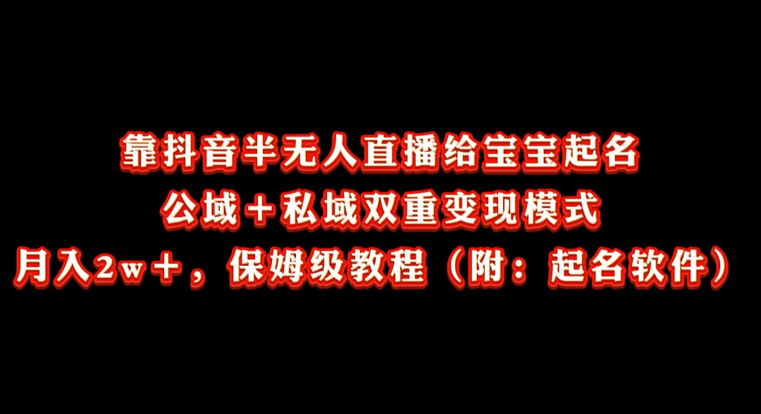 靠抖音半无人直播给宝宝起名，公域＋私域双重变现模式， 月入20000＋，保姆级教程（附：起名软件） - 入巷拾玖