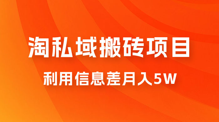 淘私域搬砖项目，利用信息差月入 5W，每天无脑操作 1 小时，后期躺赚 - 入巷拾玖