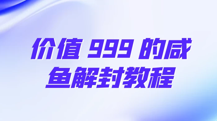 价值 999 的咸鱼解封教程 - 入巷拾玖