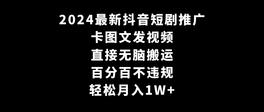 2024最新抖音短剧推广，卡图文发视频，直接无脑搬，百分百不违规，轻松月入1W+(随时和谐) - 入巷拾玖