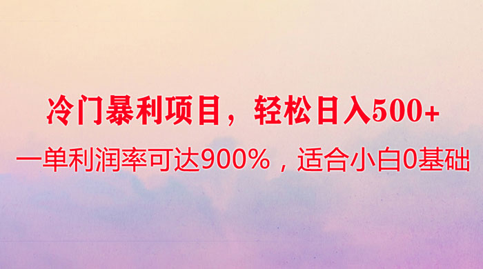 冷门暴利项目，一单利润率可达 900%，轻松日入 500+，适合小白 0 基础 - 入巷拾玖